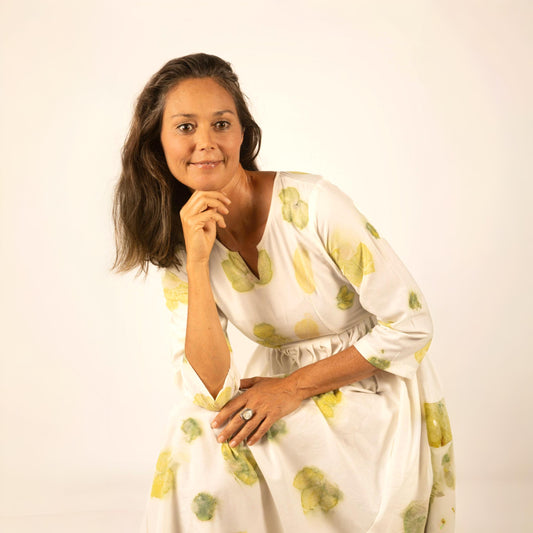 Eco print dress chartreuse