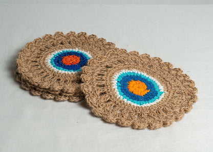 Jute and Fabric Crochet Placemat - Set of 2